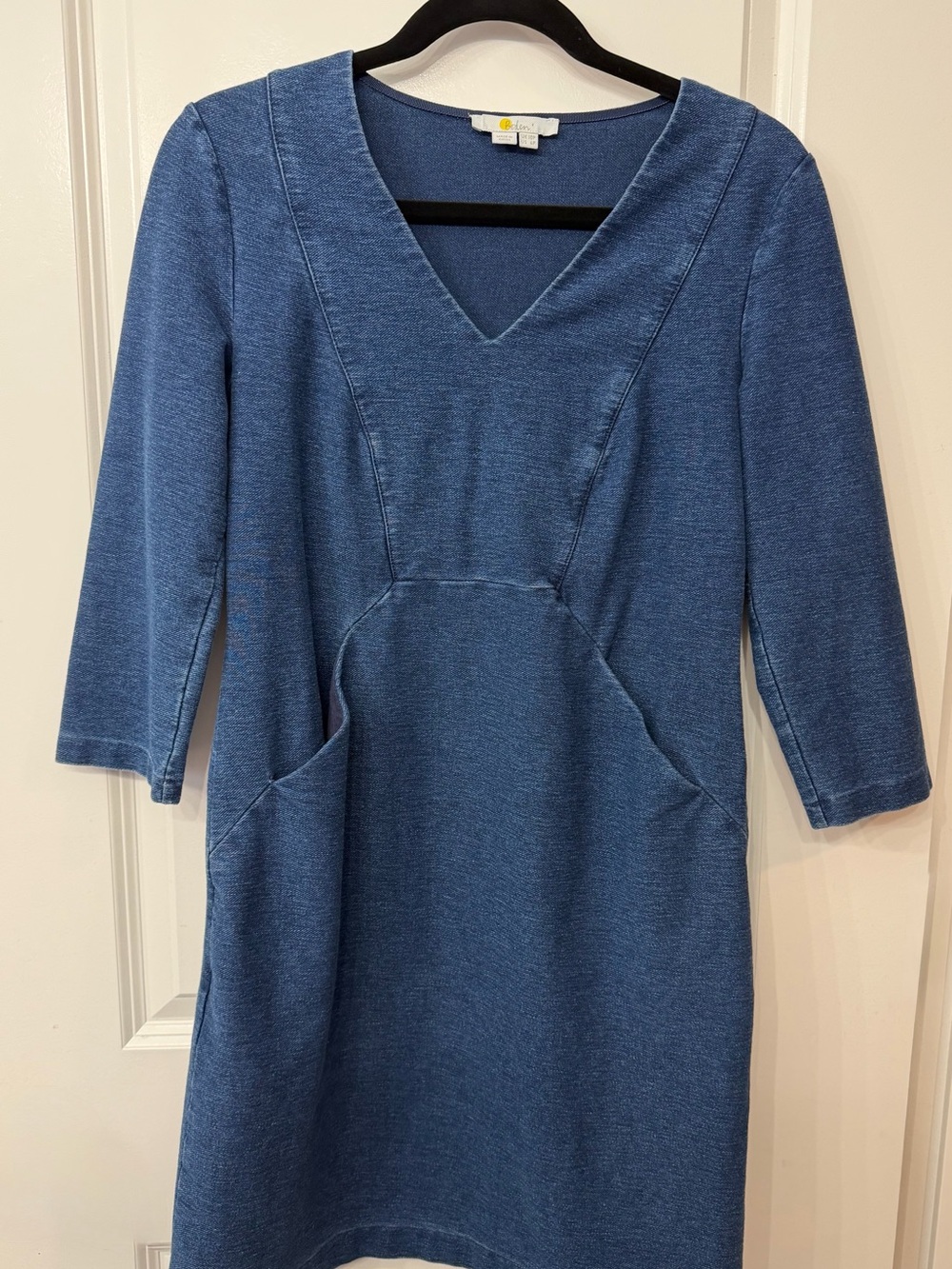 Boden Indigo V-Neck Ponte Knit Dress with Front Pockets